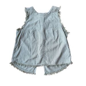 Altar'd State Sage Green Button Back Fringe Sleeveless Tank Size M Raw Hem